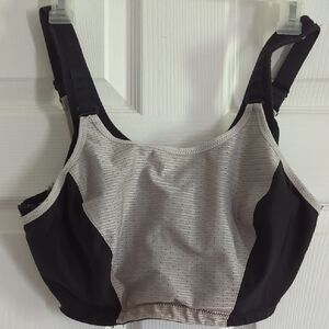 Glamorise Black and Gray Sports Bra with Wide Straps